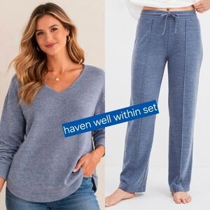 Haven Well Within Sweater Knit Wide Leg Pants and V Neck Top SET Sz LARGE